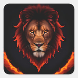 Majestic Fiery Lion Portrait mit leuchtenden Augen Quadratischer Aufkleber