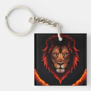 Majestic Fiery Lion Portrait mit leuchtenden Augen Schlüsselanhänger