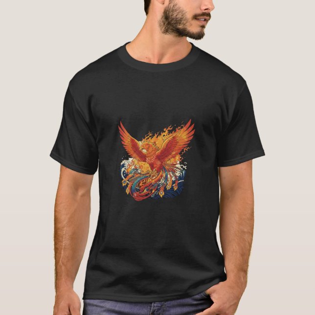 Majestic Fire Phoenix: Japanese Ukiyo-e Style Rebi T-Shirt (Vorderseite)