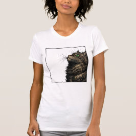 Majestic Fluffy Cat Green Eyes Portrait T-Shirt