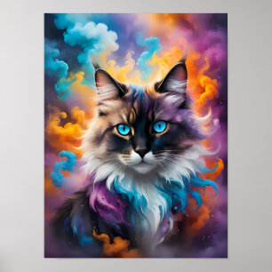 Majestic Fluffy Cat mit Piercing Blue Eyes Poster
