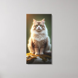Majestic Fluffy Cat - Serene Green Mit Augen Felin Leinwanddruck