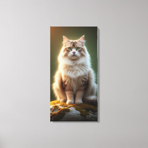 Majestic Fluffy Cat - Serene Green Mit Augen Felin Leinwanddruck