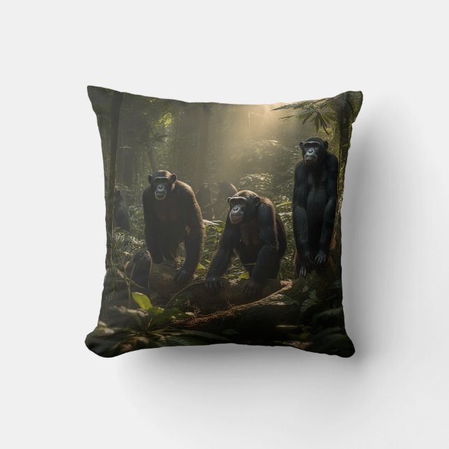 Majestic Forest Primate - Familie Schimpansen Kissen (Vorderseite)