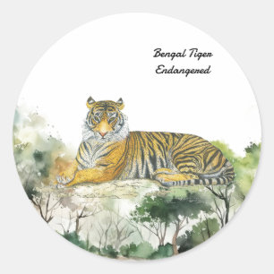 Majestic gefährdete Bengalisch Tiger handbemalt Runder Aufkleber