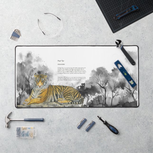 Majestic gefährdete Bengalische Tiger Wasserfarben Schreibtischunterlage (Arbeitsplatz)