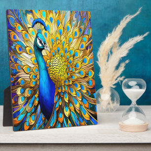 Majestic gestyltes Glass Peacock Art Nouveau Fotoplatte