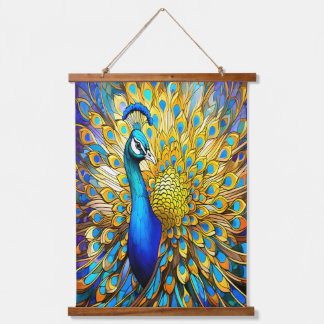 Majestic gestyltes Glass Peacock Art Nouveau Wandteppich Mit Holzrahmen