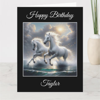 Majestic Glittery White Horses Seascape Karte