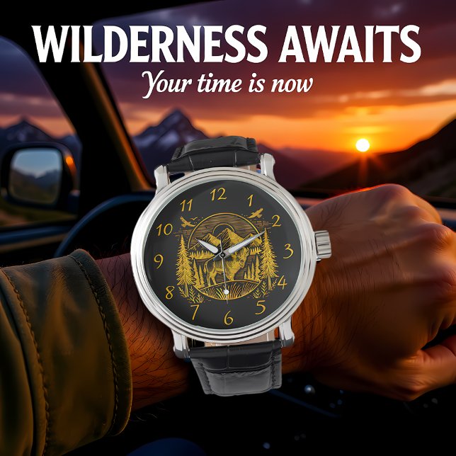 Majestic Gold Buffalo in der Bergwelt Armbanduhr (Von Creator hochgeladen)