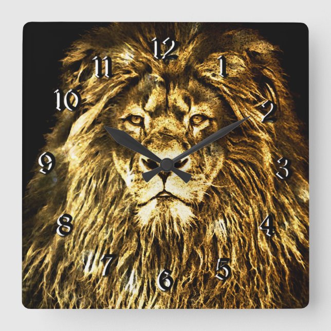 Majestic Gold Lion Quadratische Wanduhr (Vorderseite)