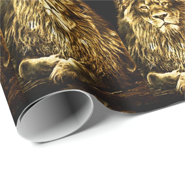 Majestic Gold Lions Muster Geschenkpapier (Rolleneckpunkt)