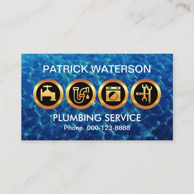 Majestic Gold Plumber Icons Flooded Blue Waters Visitenkarte (Vorderseite)