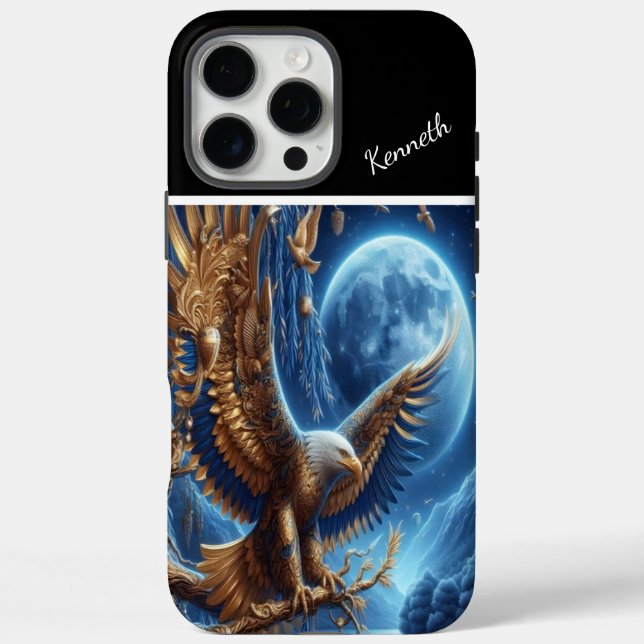 Majestic Golden Eagle Moon iPhone 16 Pro Max Hülle (Rückseite)