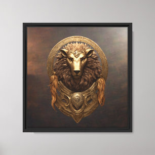 Majestic Golden Lion Wappen Fantasy gestreift Leinwanddruck