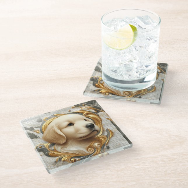 Majestic Golden Retriever Marble Essence Glasuntersetzer (Schrägansicht)
