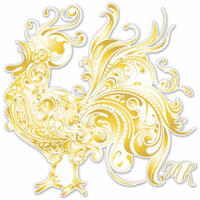 Majestic Golden Rooster Trendy Tribal Gold Aufkleber (Vorderseite)