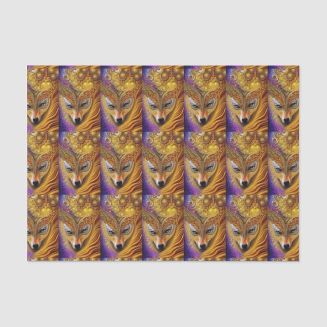 Majestic Golden She Wolf Fantasy AI Art Print Seidenpapier (Vorderseite)