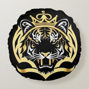 Majestic Golden Tiger Illustration Rundes Kissen