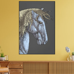 Majestic Graues Pferd mit blühender Mane Leinwanddruck