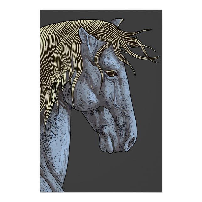 Majestic Graues Pferd mit blühender Mane Poster (Vorderseite)