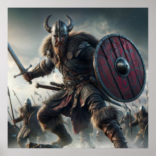 Majestic Gray-Scaled Battle Fierce Viking Attack Poster