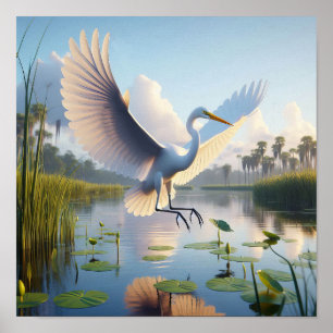 Majestic Great Egret in ruhigen Feuchtgebieten Poster