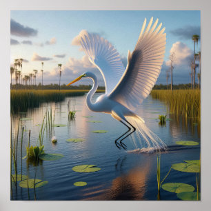 Majestic Great Egret in ruhigen Feuchtgebieten Poster