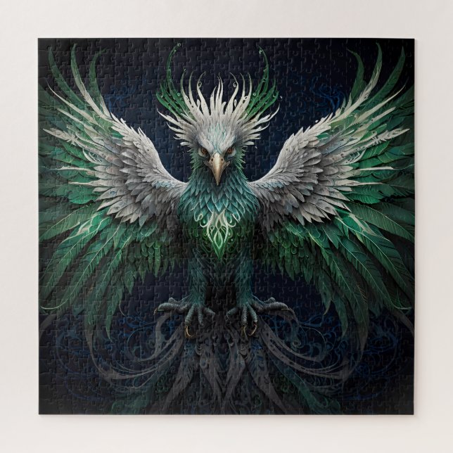 Majestic Green & White Phoenix Bird (Vertikal)