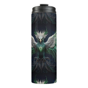 Majestic Green & White Phoenix Bird Thermosbecher