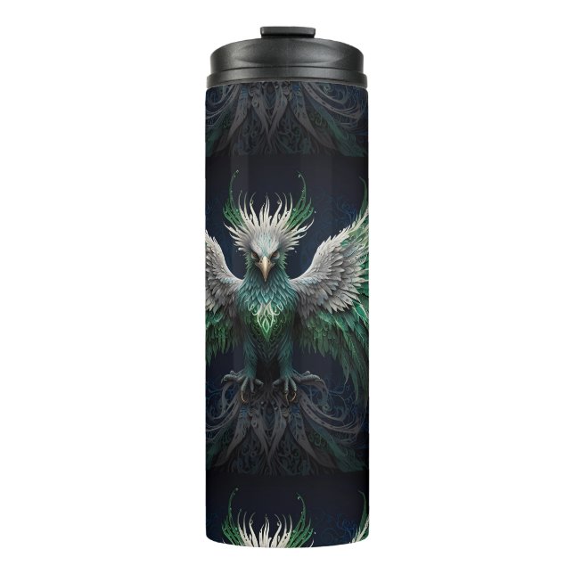 Majestic Green & White Phoenix Bird Thermosbecher (Vorderseite)