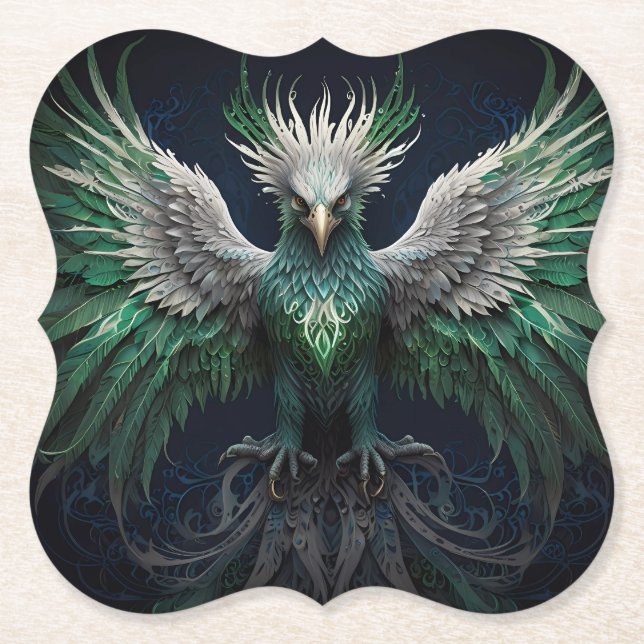 Majestic Green & White Phoenix Bird Untersetzer (Vorderseite)