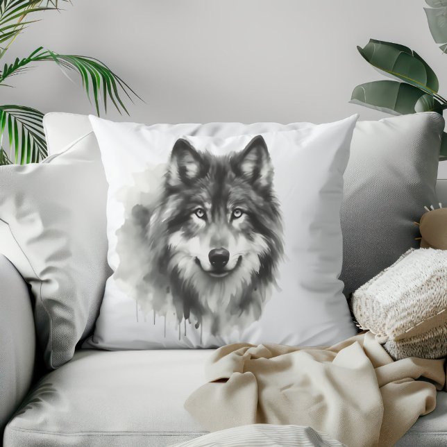 Majestic Grey Wolf Atemberaubend Watercolor Wildli Kissen (Von Creator hochgeladen)