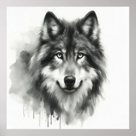 Majestic Grey Wolf Atemberaubend Watercolor Wildli Poster