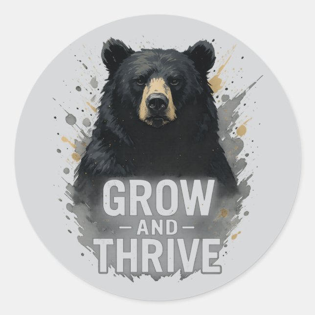 Majestic Growth Black Bear Art Runder Aufkleber (Vorderseite)
