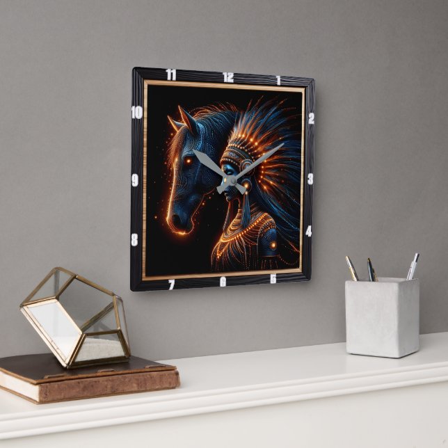 Majestic Harmonie von Pferd und Stammesgeist Quadratische Wanduhr (Büro)