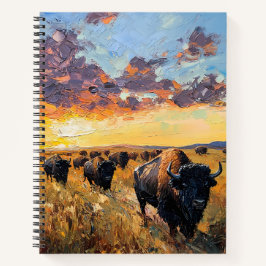 Majestic Herde: Buffalo unter einem Sonnenuntergan Notizbuch