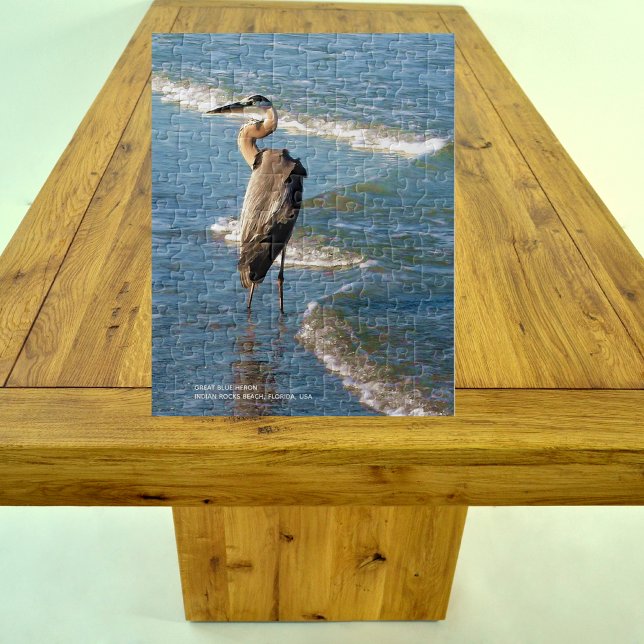 Majestic Heron Bird Beach Blue Waves Photo Puzzle (Créateur téléchargé)