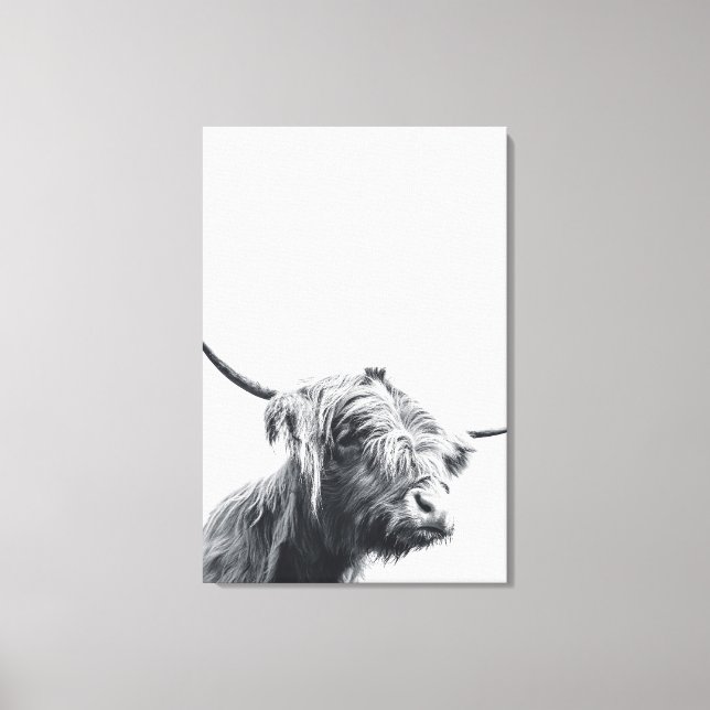Majestic Highland Kuh schwarz-weiß Leinwanddruck (Vorderseite)