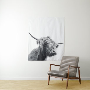 Majestic Highland Kuh schwarz-weiß Wandteppich