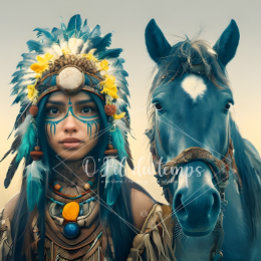 Majestic Horse And Young Native Woman Seidenpapier
