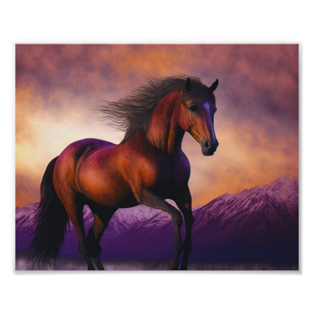 Majestic Horse Hallion Animal Mountain Sunset Fotodruck (Vorne)