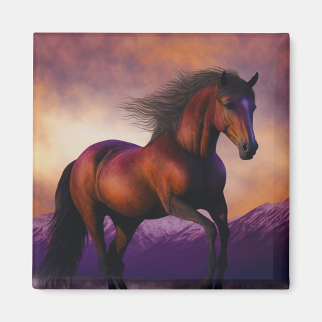 Majestic Horse Hallion Animal Mountain Sunset Magnet (Vorne)