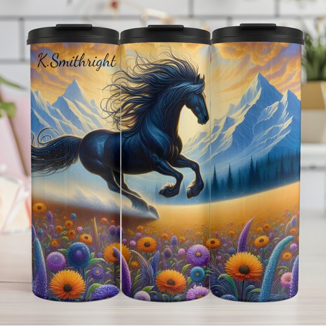 Majestic Horse Meadow Mountain Fantasy Thermosbecher (Von Creator hochgeladen)
