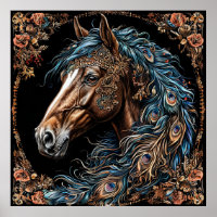 Majestic Horse mit Verziertem Blauen Mane