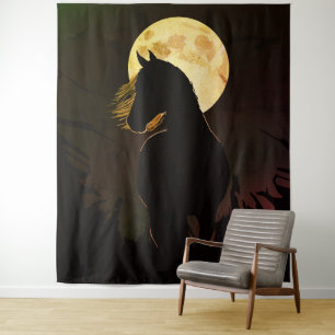 Majestic Horse Silhouette unter Vollmond Wandteppich
