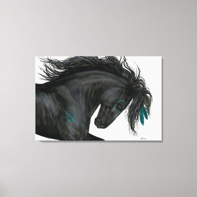Majestic Horse Turquoise Feathers by Bihrle Leinwanddruck (Vorderseite)