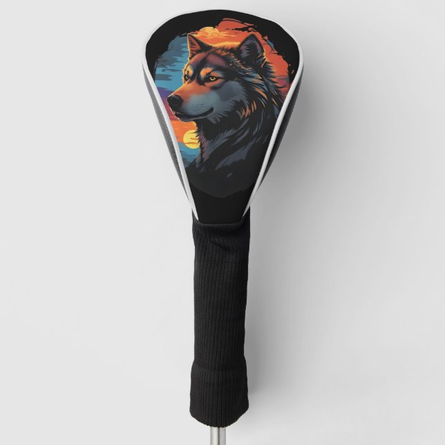 Majestic Husky Against a Sunset Sky Serenity View Golf Headcover (Vorderseite)