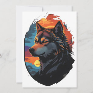 Majestic Husky gegen den Sonnenuntergang und die r Feiertagskarte