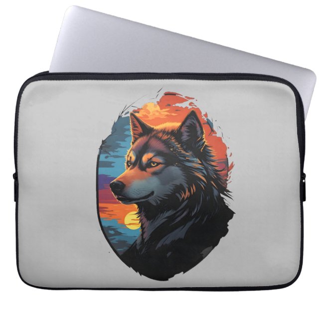 Majestic Husky gegen den Sonnenuntergang und die r Laptopschutzhülle (Vorderseite)